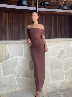 Darcey Off Shoulder Maxi Dress - Brown