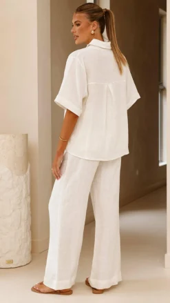 Darcila Short Sleeve Button Up Shirt - White