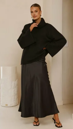 Darina Bias Cut Maxi Skirt - Black