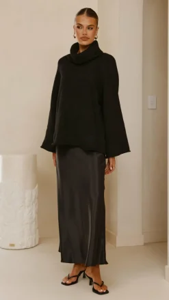 Darina Bias Cut Maxi Skirt - Black