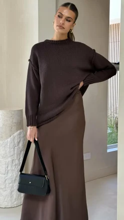 Darina Bias Cut Maxi Skirt - Chocolate