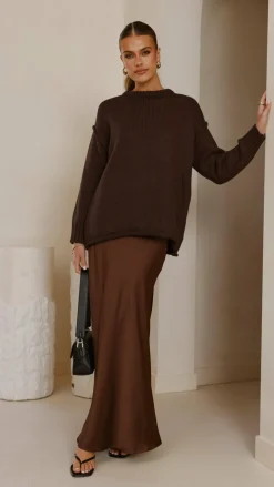 Darina Bias Cut Maxi Skirt - Chocolate