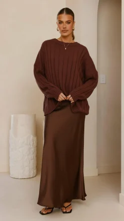 Darina Bias Cut Maxi Skirt - Chocolate