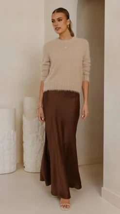 Darina Bias Cut Maxi Skirt - Chocolate