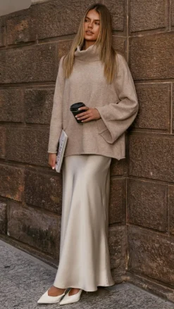 Darina Bias Cut Maxi Skirt - Champagne