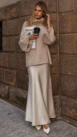 Darina Bias Cut Maxi Skirt - Champagne