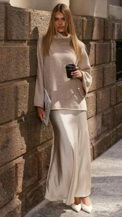 Darina Bias Cut Maxi Skirt - Champagne