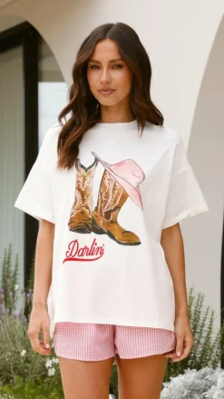 Darlin Top & Shorts Set - White/Pink