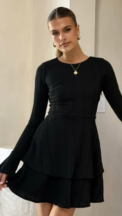 Dasha Long Sleeve Knit Mini Dress - Black