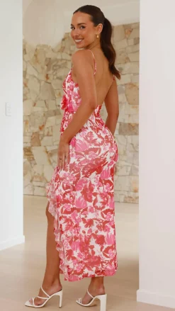 Debbie Midi Dress - Pink/Red Floral