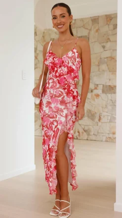 Debbie Midi Dress - Pink/Red Floral