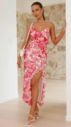 Debbie Midi Dress - Pink/Red Floral