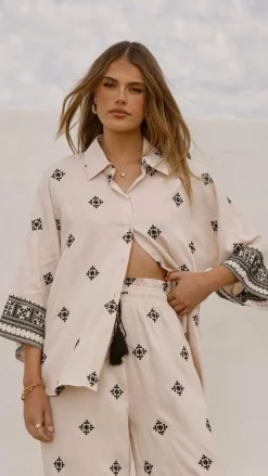 Deni Button Up Shirt - Beige/Black