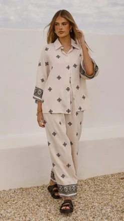 Deni Button Up Shirt - Beige/Black