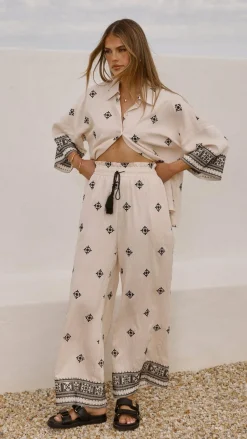 Deni Button Up Shirt - Beige/Black