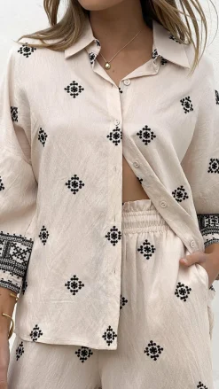 Deni Button Up Shirt - Beige/Black