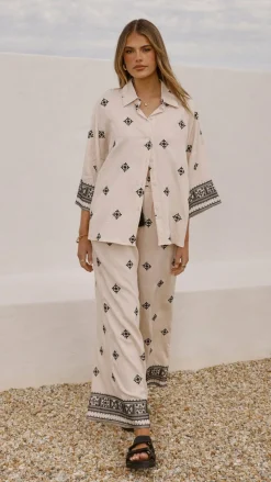 Deni Button Up Shirt - Beige/Black