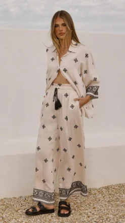 Deni Button Up Shirt - Beige/Black