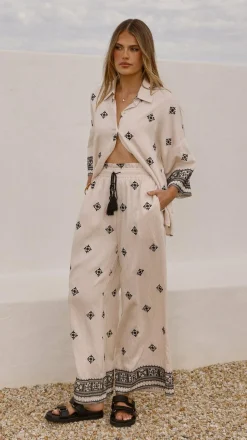 Deni Button Up Shirt - Beige/Black