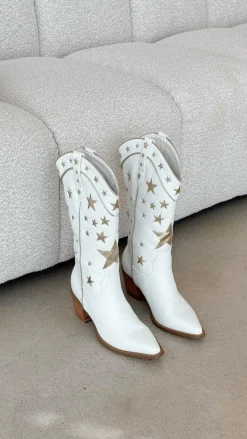 Dollie Boots - White-Gold Metallic