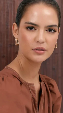 Double Curved Front Stud Earrings - Silver