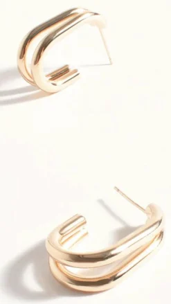 Double Curved Front Stud Earrings - Gold