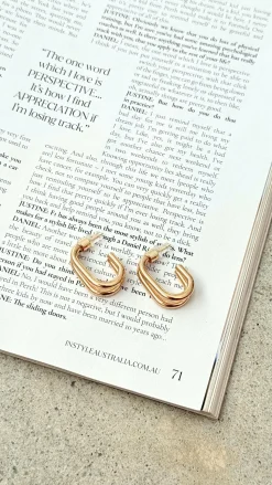 Double Curved Front Stud Earrings - Gold