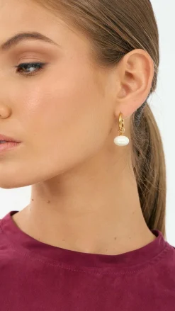 Dropped Pearl Mini Hoop Earrings - Gold