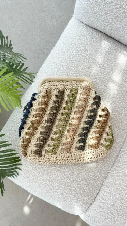 Eadie Crochet Weave Framed Clutch - Multi / Natural