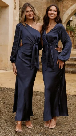 Eden One Shoulder Tie Front Maxi Dress - Navy