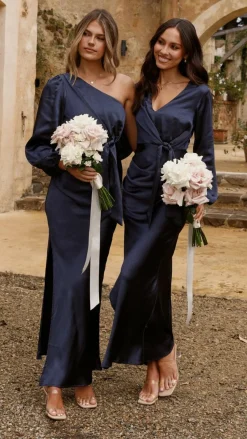 Eden One Shoulder Tie Front Maxi Dress - Navy