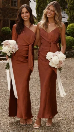 Eden One Shoulder Tie Front Maxi Dress - Rust