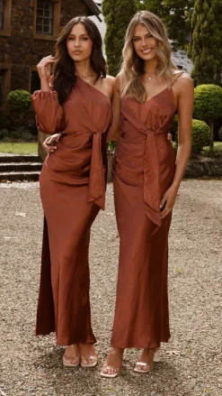 Eden One Shoulder Tie Front Maxi Dress - Rust