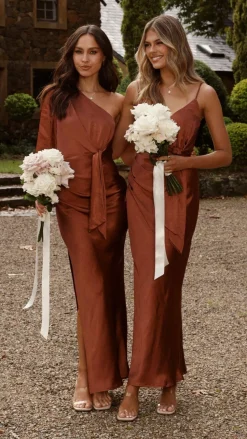 Eden One Shoulder Tie Front Maxi Dress - Rust