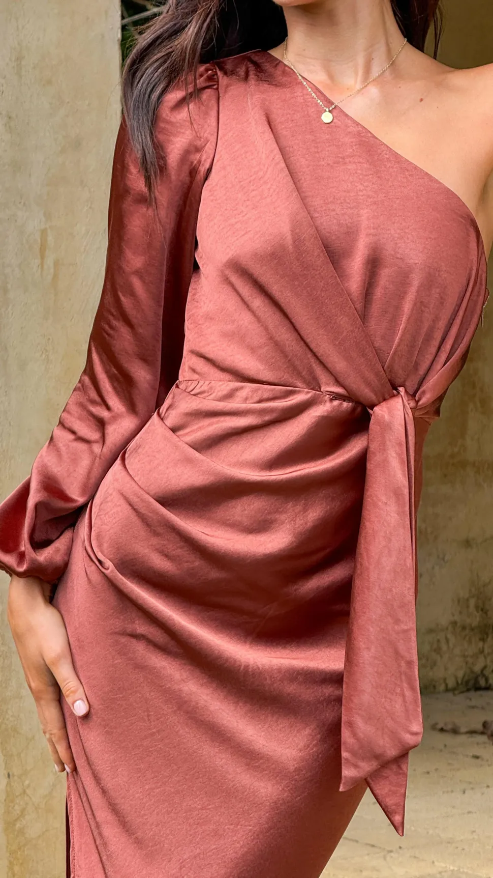 Eden One Shoulder Tie Front Maxi Dress - Rust