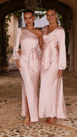 Eden One Shoulder Tie Front Maxi Dress - Pink