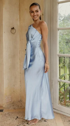 Eden One Shoulder Tie Front Maxi Dress - Blue