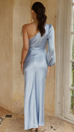 Eden One Shoulder Tie Front Maxi Dress - Blue