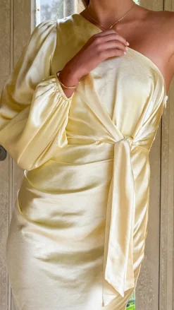 Eden One Shoulder Tie Front Maxi Dress - Yellow