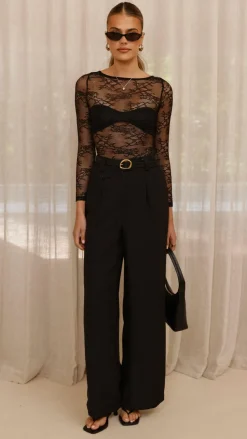 Eldora Long Sleeve Lace Top - Black