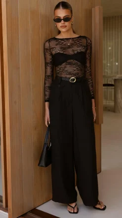 Eldora Long Sleeve Lace Top - Black