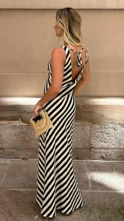 Ellery Maxi Dress - Black/Beige Stripe