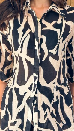 Ellis Button Up Shirt - Black/Beige