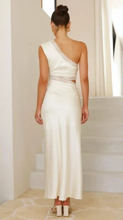 Emily One Shoulder Maxi Dress - Ivory / Blue