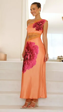 Emily One Shoulder Maxi Dress - Orange / Pink