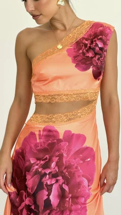 Emily One Shoulder Maxi Dress - Orange / Pink