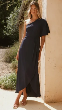 Emma One Sleeve Maxi Dress - Navy