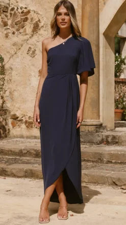 Emma One Sleeve Maxi Dress - Navy