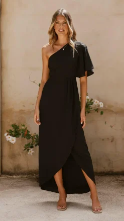 Emma One Sleeve Maxi Dress - Black