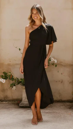 Emma One Sleeve Maxi Dress - Black